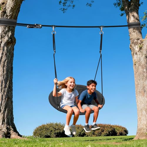 Hapfan Slackline Swing Set for Backyard Between Trees for Kids and Adults | 40" Saucer Swing, 30 ft max Span, Easy Assembly, No Permanent Setup, Perfect for Rental Properties and Outdoor Retreats