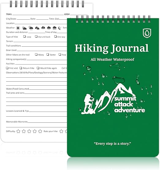 1 Pcs Waterproof Hiking Journal 6x9 Inch 100 Pages for Outdoor Adventures Trail Log Notebook Hiker's Journal Hiking Log Book Gifts for Backpacking Camping and Nature Exploration Lovers (1)