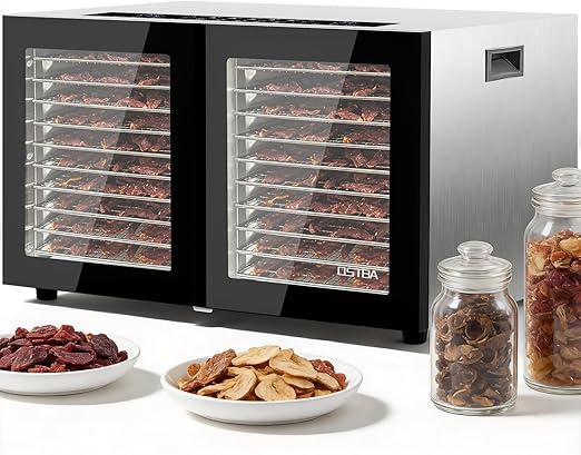 OSTBA Dual Zone Food Dehydrator, 20 Stainless Steel Trays, 1300W Dual Layer Food Dryer, 180℉ Adjustable Temp, 48H Digital Timer, 10 Presets for Jerky, Meat, Fruit, Herbs, Home & Commercial Use
