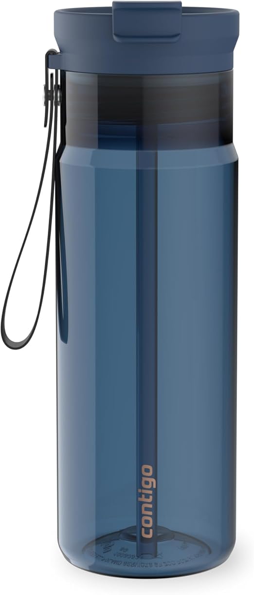 Contigo DualSip 24 oz Tritan Plastic Water Bottle with Carry Strap & 2-in-1 Leakproof Lid (Straw or Spout), BPA-Free, Dishwasher Safe