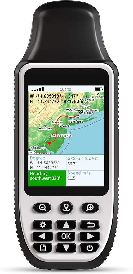 S190 Handheld GPS Navigator, Rugged Handheld GPS for Hiking with 3-Axis Compass, 3.2" Color Display, Handheld GPS with Preloaded USA Topo Maps, 64GB Memory and Extra Battery Life