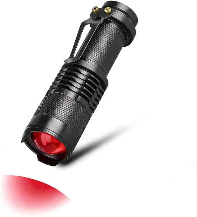 Low-Lumen Mini Red LED Flashlight, 625nm Wavelength Zoomable Soft Red Light Single Mode Torch, Night Vision Friendly for Stargazing Close-Range Reading & Star Chart Viewing (Battery Not Included)