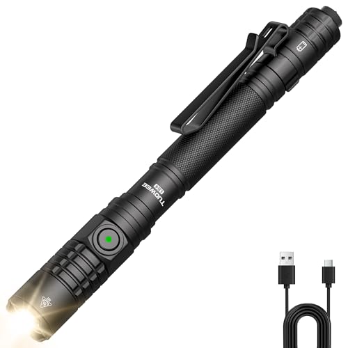 TUOWEE EDC Tactical Flashlight Rechargeable,Dual Modes 1500 High Lumens Pen Flashlight, Dual Switch Pocket LED Flashlight, Super Bright Small Flash Light for Emergency, Camping, Home