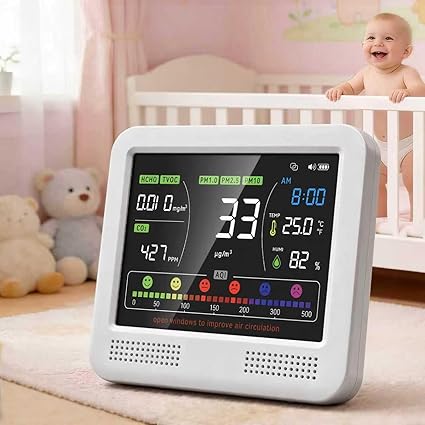 Indoor Air Quality Monitor 16-in-1 with CO2 Detector, PM2.5P, PM10, M1.0, HCHO & TVOC – Portable Air Quality Tester with AQI Alerts, Temperature & Humidity Meter Kit for Home Office Nursery RV