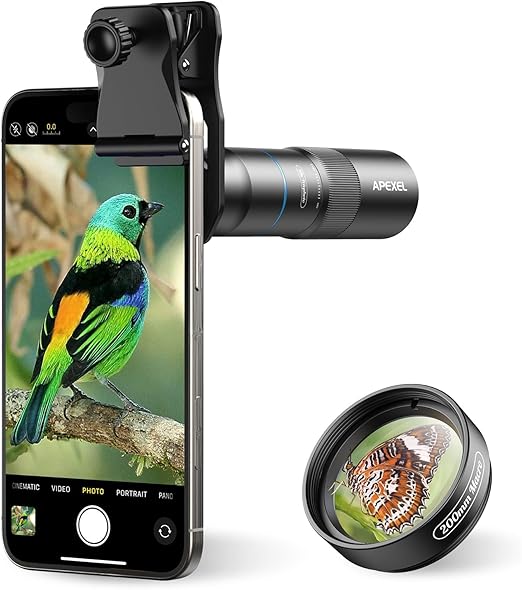 APEXEL 10X Tele-Macro Pro Dual Lens 2-in-1, Portable Clip-On Telephoto Macro Lens for iPhone, Compatible with Samsung & Almost All Smartphones, Pro Photography for Travel, Concert, Exploration