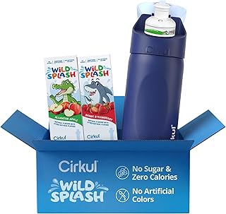 Cirkul 16oz Midnight Blue StrawSip Flip Stainless Steel Water Bottle - Double Walled Vacuum Insulated Bottle For Kids and Teens with Flavor Cartridge Included, No Sugar, Zero Calories (Caffeine Free)