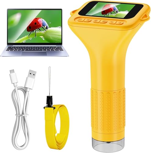 1000X Digital Microscope for Kids with 2" HD Screen, Handheld Camera for Bugs Plants Nature, Kids Microscope Handheld Pocket Microscope STEM Educational Toy Gift for Boys Girls Ages 4-12 (Yellow)