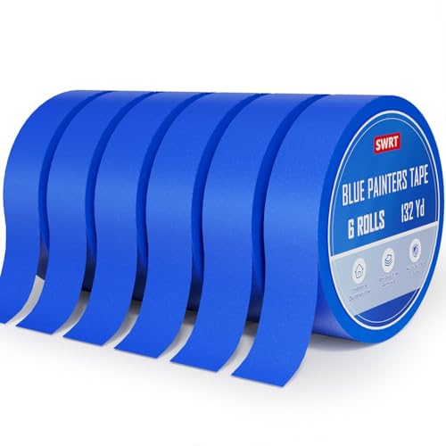 SWRT Blue Painters Tape 1 Inch Wide, 6 Rolls, 22 Yards Each, Clean Removal | Crisp Paint Lines, Flexible Washi Paper, Clean Removal for Walls, Trim, Wood, Glass, Metal & Delicate Surfaces