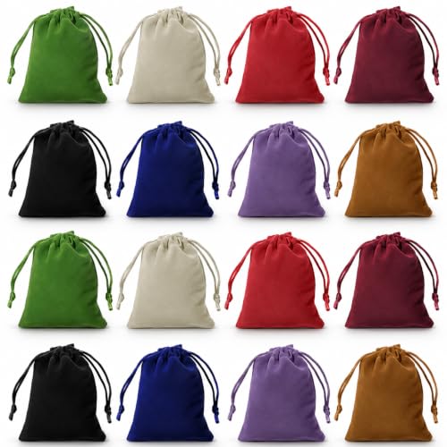 16 Pcs Velvet Bags with Drawstrings, Multicolor Dice Bags , 4 x 3 Inch Small Dice Bag Small Drawstring Pouches Mini Velvet Jewelry Pouches for Wedding Bridal Christmas Party Favors Decor, 8 Colors