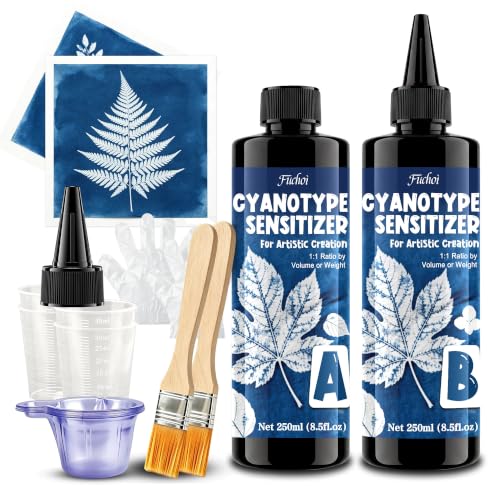 Cyanotype Solution Kit, 17oz Cyanotype Chemicals Printing on Fabric | Chemicals Sensitizer Set, 2 Component Summer blue prints Crafts on paper & fabric,for Nature Printing,Photographers & DlY Ar