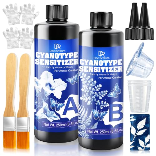 Cyanotype Kit 17oz – 2 Component Cyanotype Solution & Chemicals Sensitizer | for Fabric Paper Art Projects – Sun Printing Supplies for Botanical Photography Blueprint Crafts Beginners & Artists