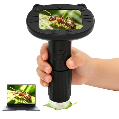 Surborder 100x-1200x Digital Microscope for Kids Age 4-12, Handheld Microscope with 2.4” IPS Screen, STEM Educational Toy, Ideal Gift for Boys Girls for Birthday, Christmas, Black