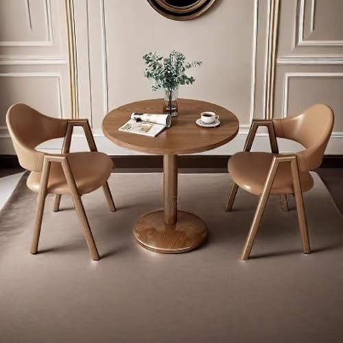 Mid Century Modern Dining Table and Chair Set for 2 Round Small Coffee Table with Metal Legs t for Dining Rooms Cafes and Beau Salons (Brown + Walnut)