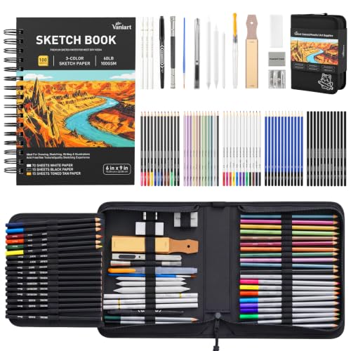 Vaniart 176PCS Art Supplies, Drawing Kit with 3-Color 100 Sheets Sketchbook