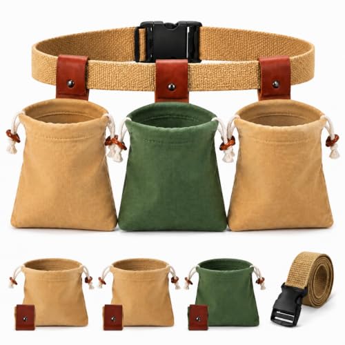 Eccliy 3 Pcs Mushroom Foraging Pouch Bags with Belt, Waxed Canvas Bag Kit | Collapsible Leather Outdoor Picking Fruit Bags, Water Resistant Pouch Basket, for Camping Hiking Hunting Storage, 2 Colors