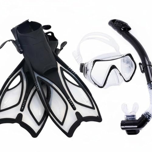 Gralara Fins and Snorkel Set with Snorkel Facepiece Adjustable Fins Dry Breathing Tube Wide Field Lens Leak Resistant Skirt Suitable for Casual Snorkeling Beach Holidays Family Trips, Black, M
