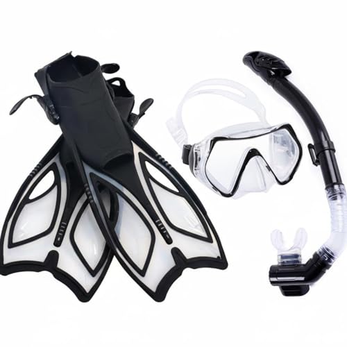 Generic Fins and Snorkel Set with Snorkel Facepiece Adjustable Fins Design Clear Skin Friendly Silicone Suitable for Marine Life Viewing Shore Dives Travel, Black, S