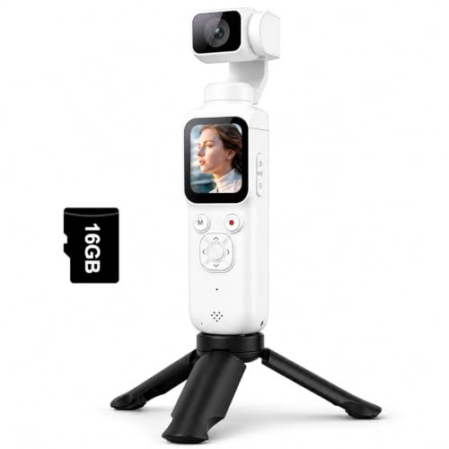 Lmzour 4K Vlogging Camera, Pocket Digital Camera, 330° Rotating Lens | Auto subject framing and WiFi sharing for YouTube, TikTok and travel, includes 16GB card, mini tripod and carrying bag