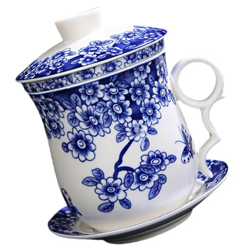 Garneck Chinese Ceramic Teacup Set with Infuser, Lid and Saucer
